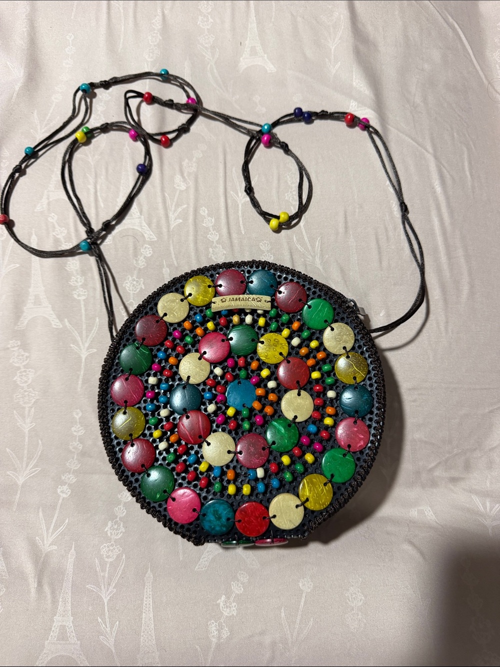 Round Multicolor Beaded Crossbody Bag
